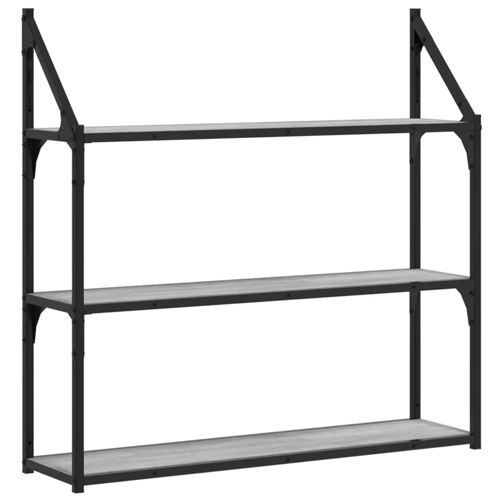 Scaffale Parete | Ripiano a parete | Mensola a parete 3Ripiani Grigio Sonoma 80x21x78,5cm Multistrato