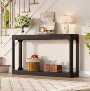 Tavolo consolle stretto nero 140 cm con ripiani aperti