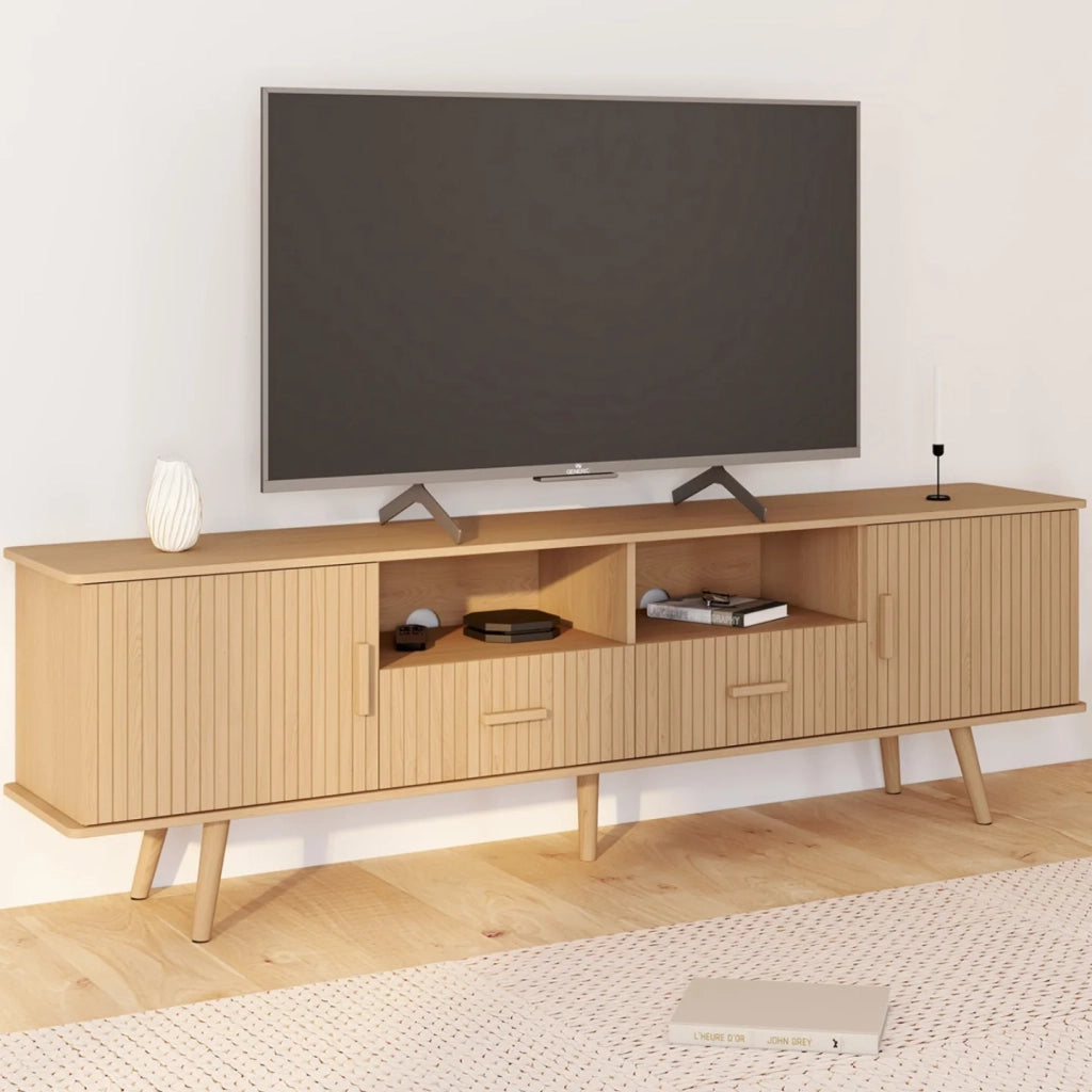 IDMarket - Mobile TV JULIETTE 180 cm con 2 ante e 2 cassetti, doghe in legno color rovere