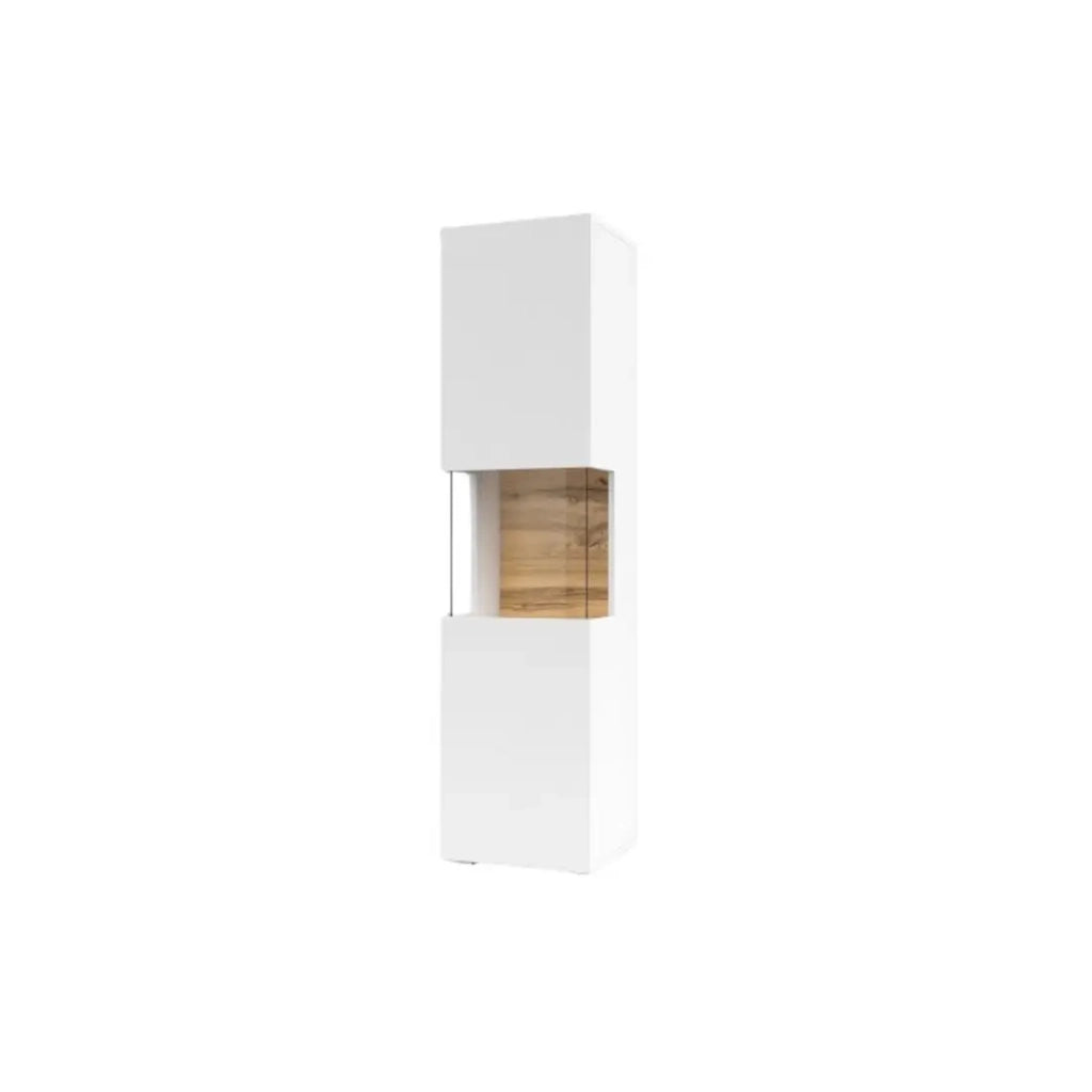 Vetrina 1 porta parzialmente vetrata collezione EVA. Colore bianco e rovere.