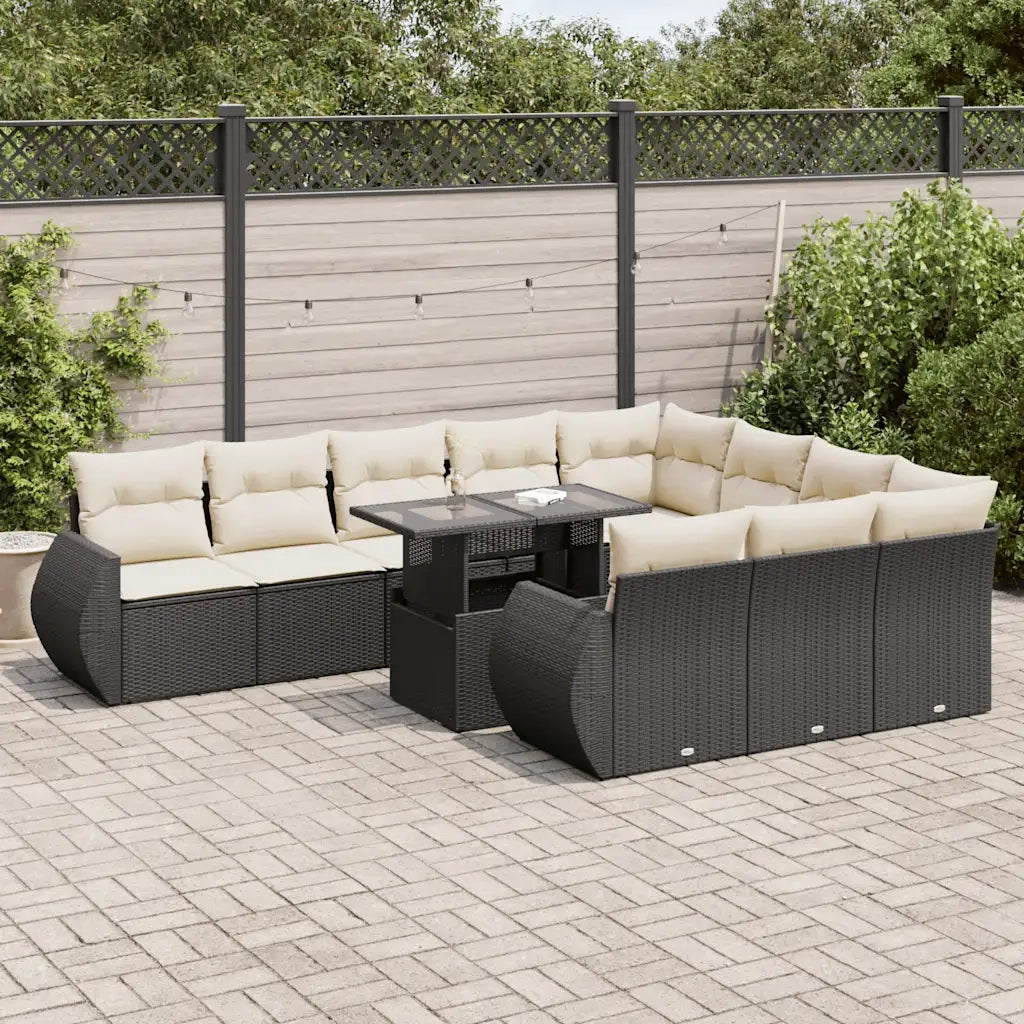 Set Divani da Giardino 11 pz con Cuscini in Polyrattan Nero 3326707