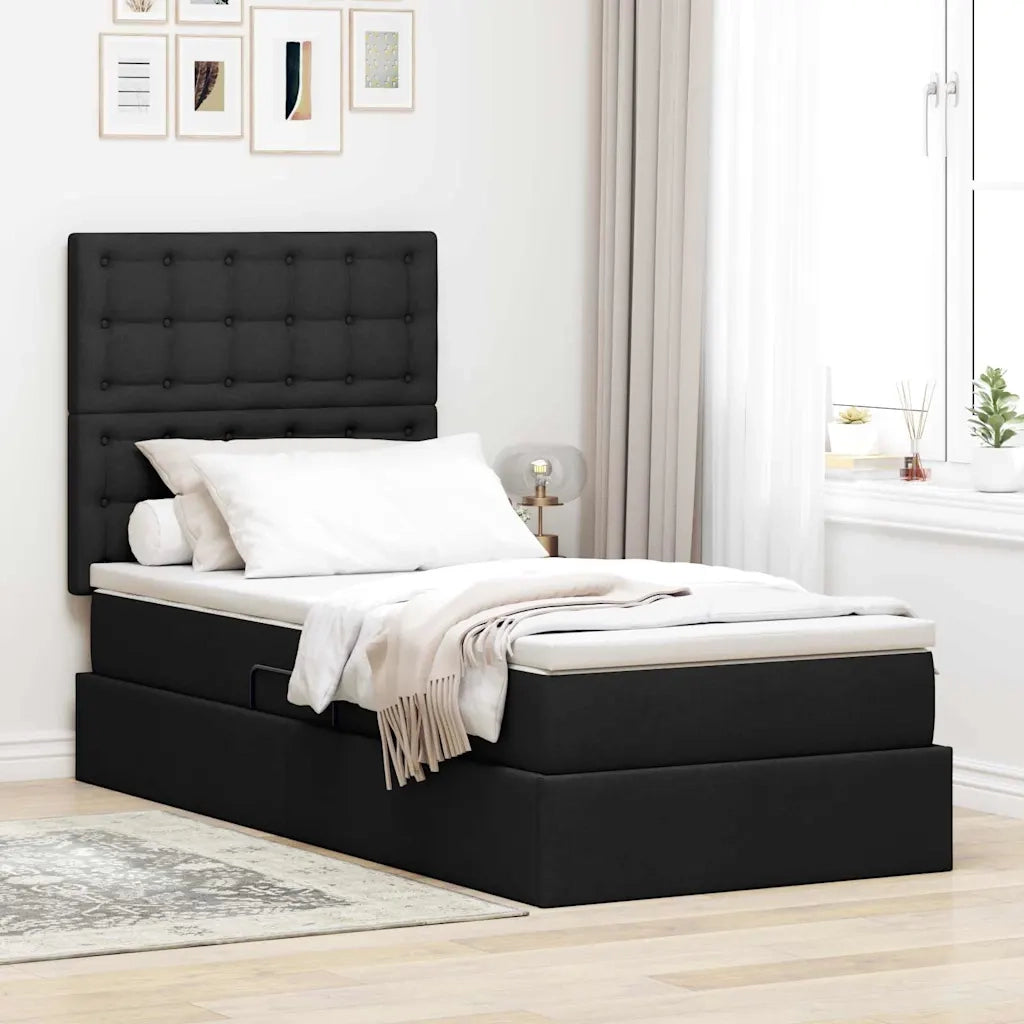 Letto con contenitore e materasso Nero 100 x 200 cm Poliestere