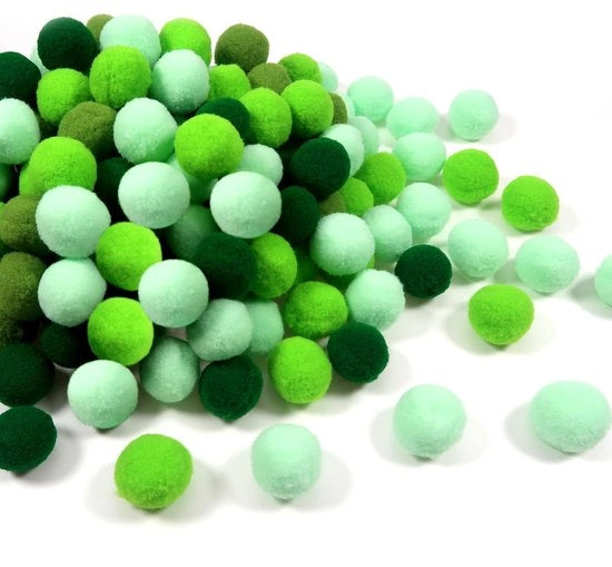 Pomponi 200 pezzi - Serie Verde - 20 mm - Pomponi soffici - Materiali per artigianato - Decorazioni per festival - Resistenti allo shock - Materiali per attività manuali