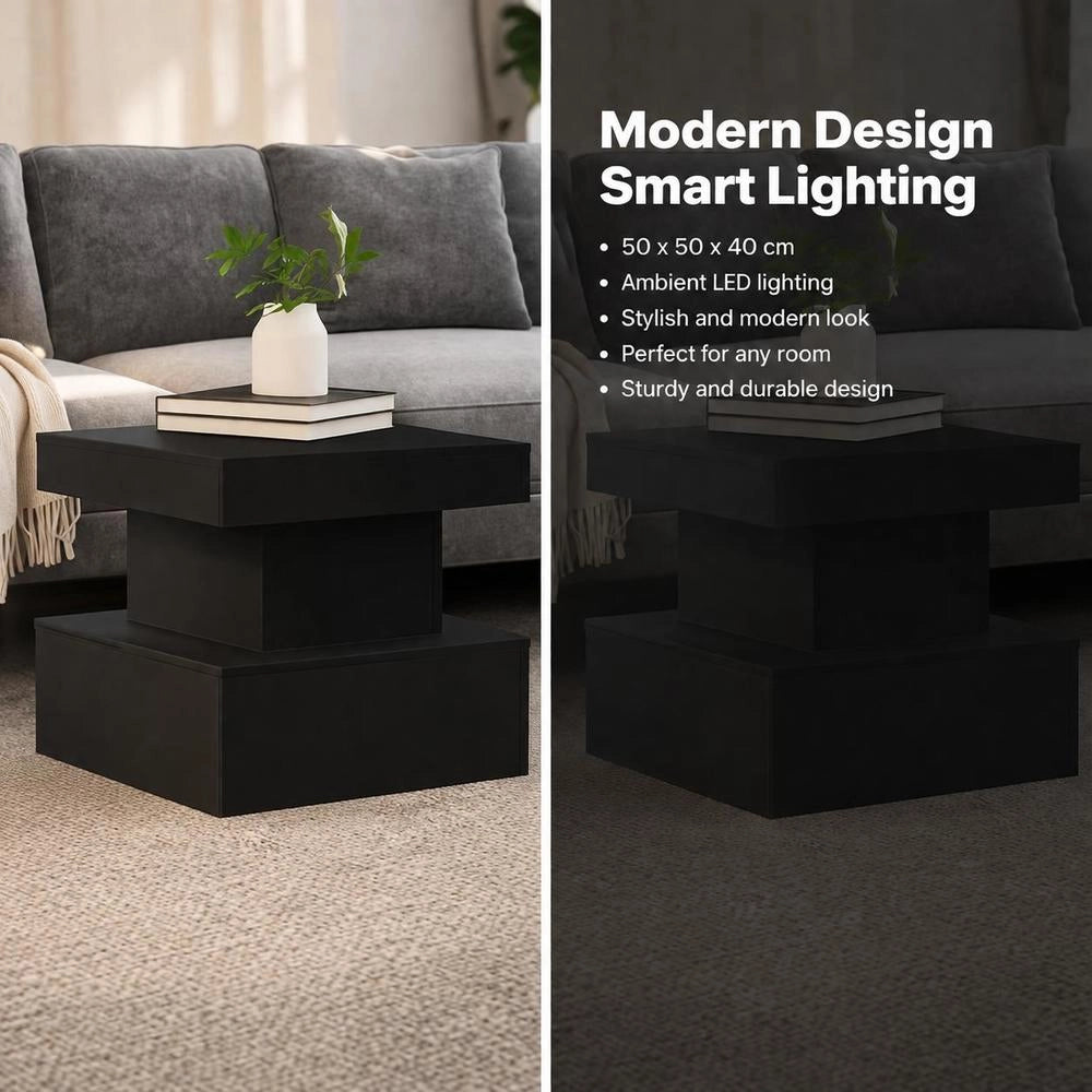 Coffee Table With LED Lights, Black, 50 X 50 X 40 Cm