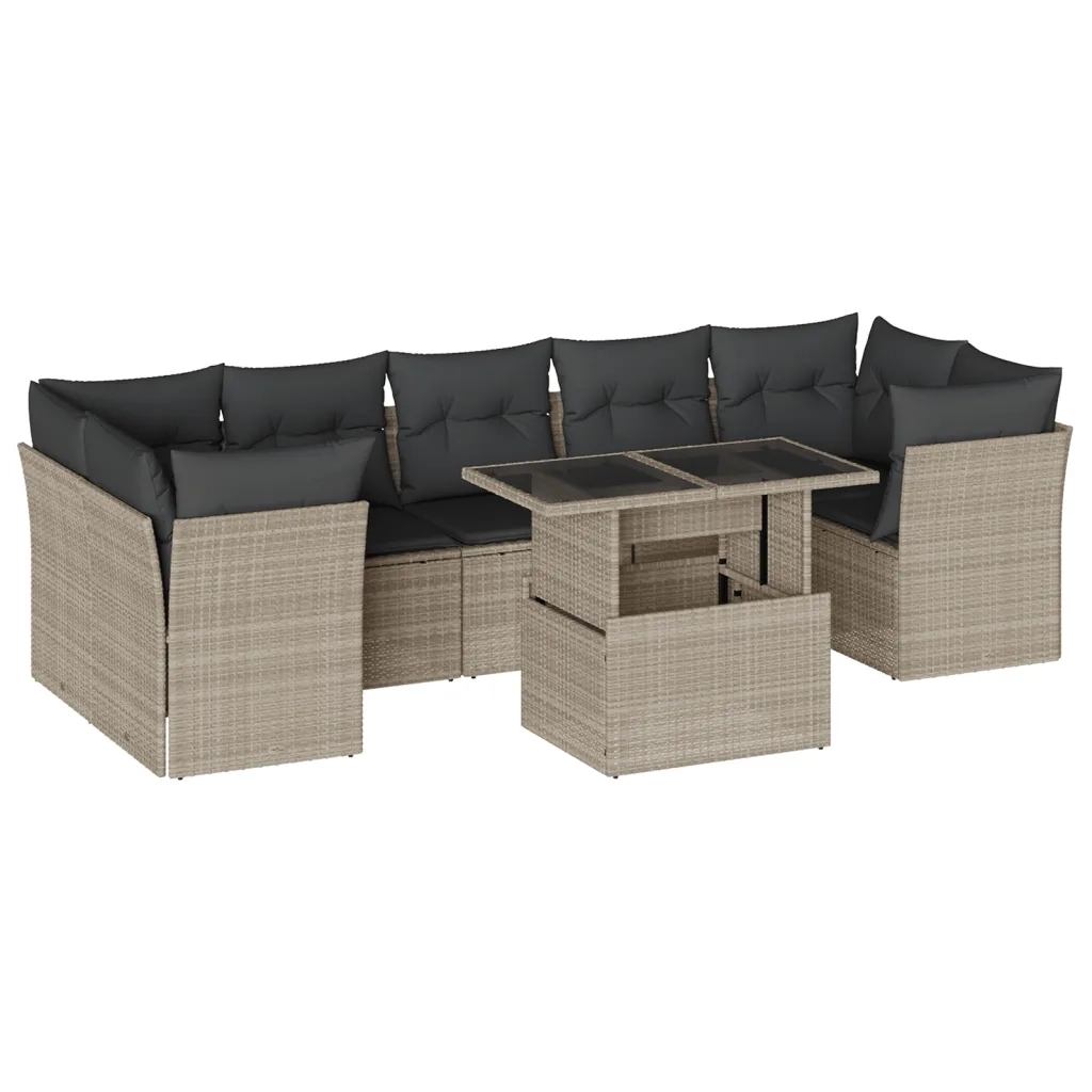 vidaXL Set Divano da Giardino 8pz con Cuscini Grigio Chiaro Polyrattan