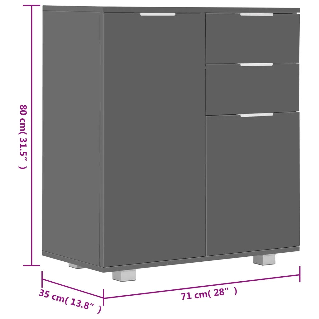 Credenza con Finitura-Buffet-Armadio da cucina Lucida Grigia 71x35x80 cm in Truciolato