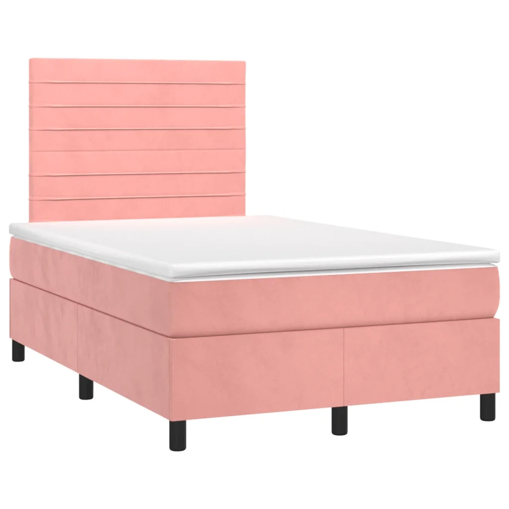 Letto a Molle con Materasso e LED Rosa 120x190 cm in Velluto