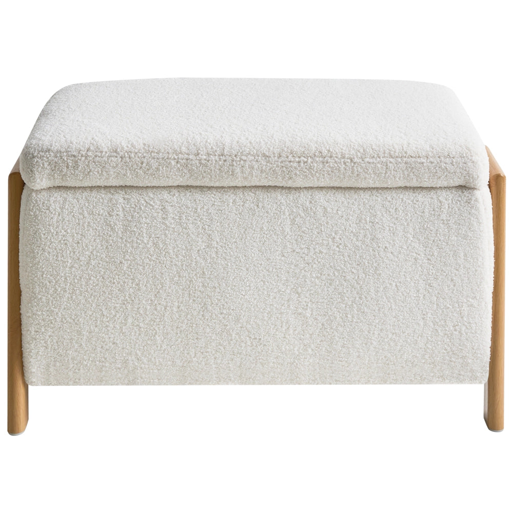 Panca stile moderno e glamour per camera da letto e soggiorno Rivestimento in essuto bouclè bianco contenitore