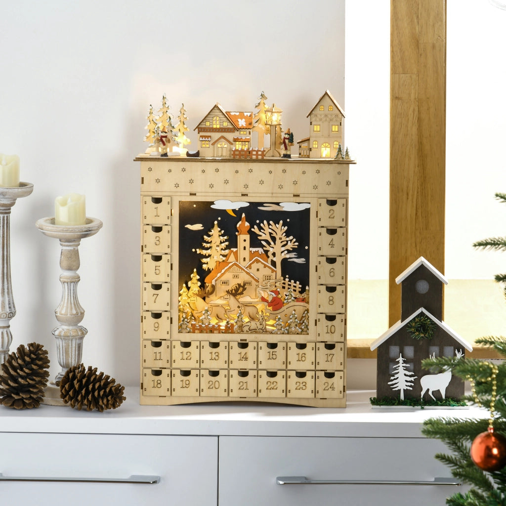 Villaggio di Natale LED Calendario dell'Avvento con 24 Cassetti ¨C Zephmum ¨C Beige 60x40x138 cm