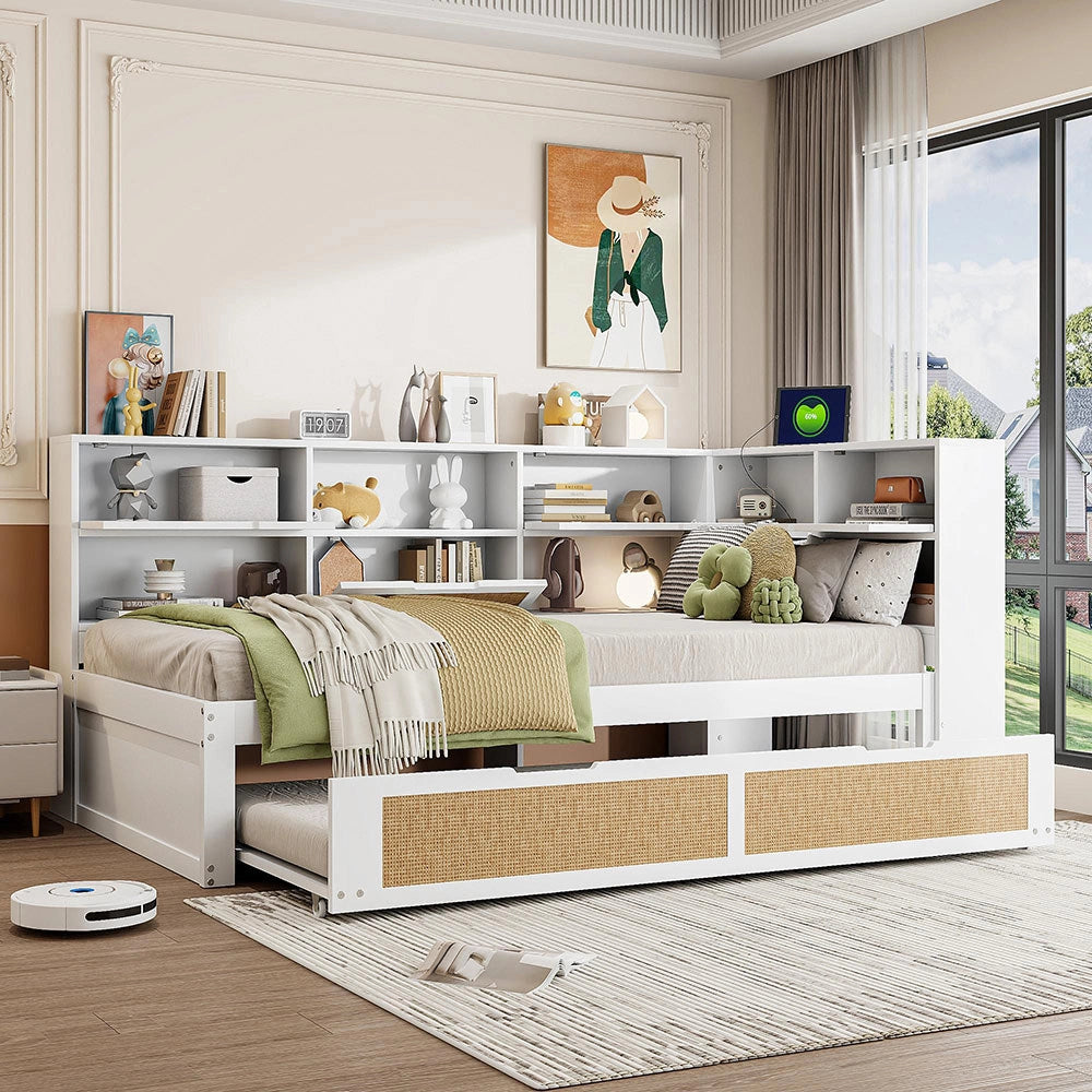 Divano letto legno - Xylo - 90x200 cm gigogne USB bianco