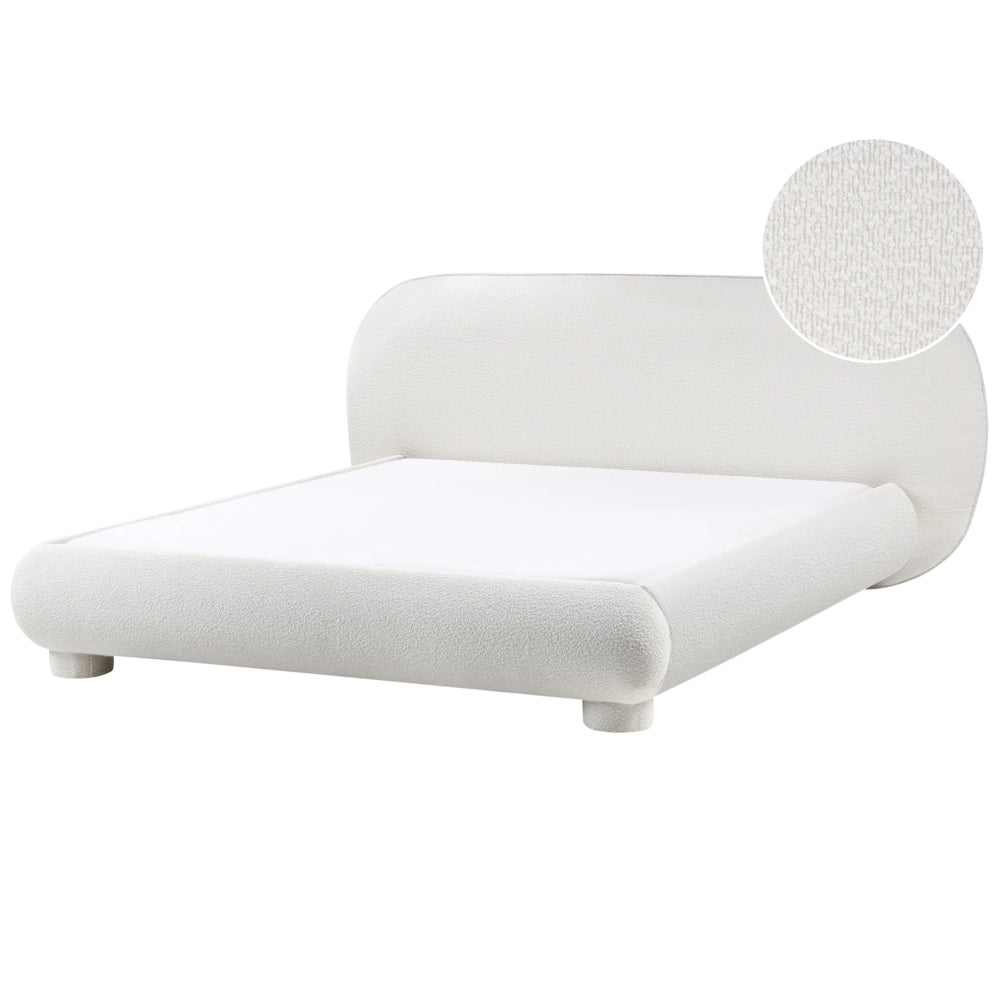Letto rivestito in bouclé bianco sporco 160 x 200 cm design minimalista retrò camera da letto