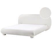 Letto rivestito in bouclé bianco sporco 160 x 200 cm design minimalista retrò camera da letto