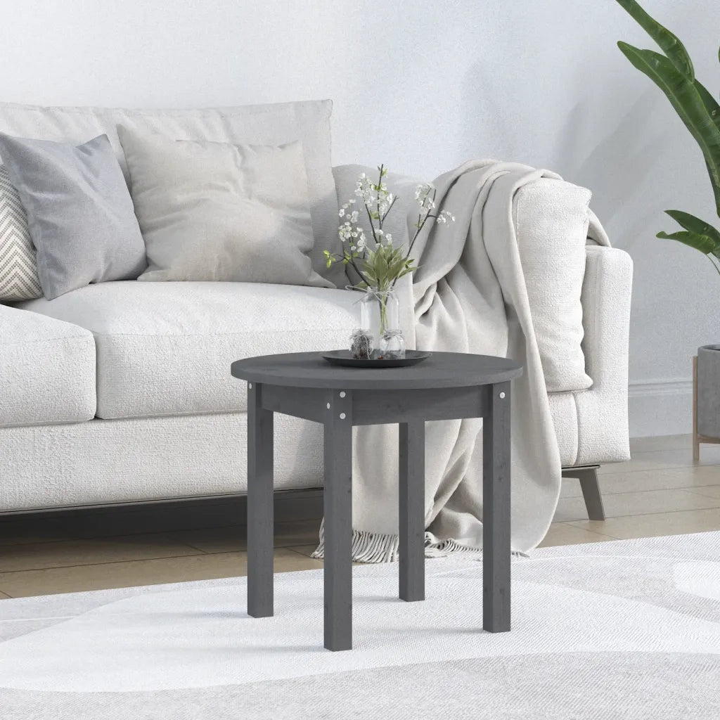 Tavolino da Salotto Grigio Ø 45x40 cm in Legno Massello di Pino 822334