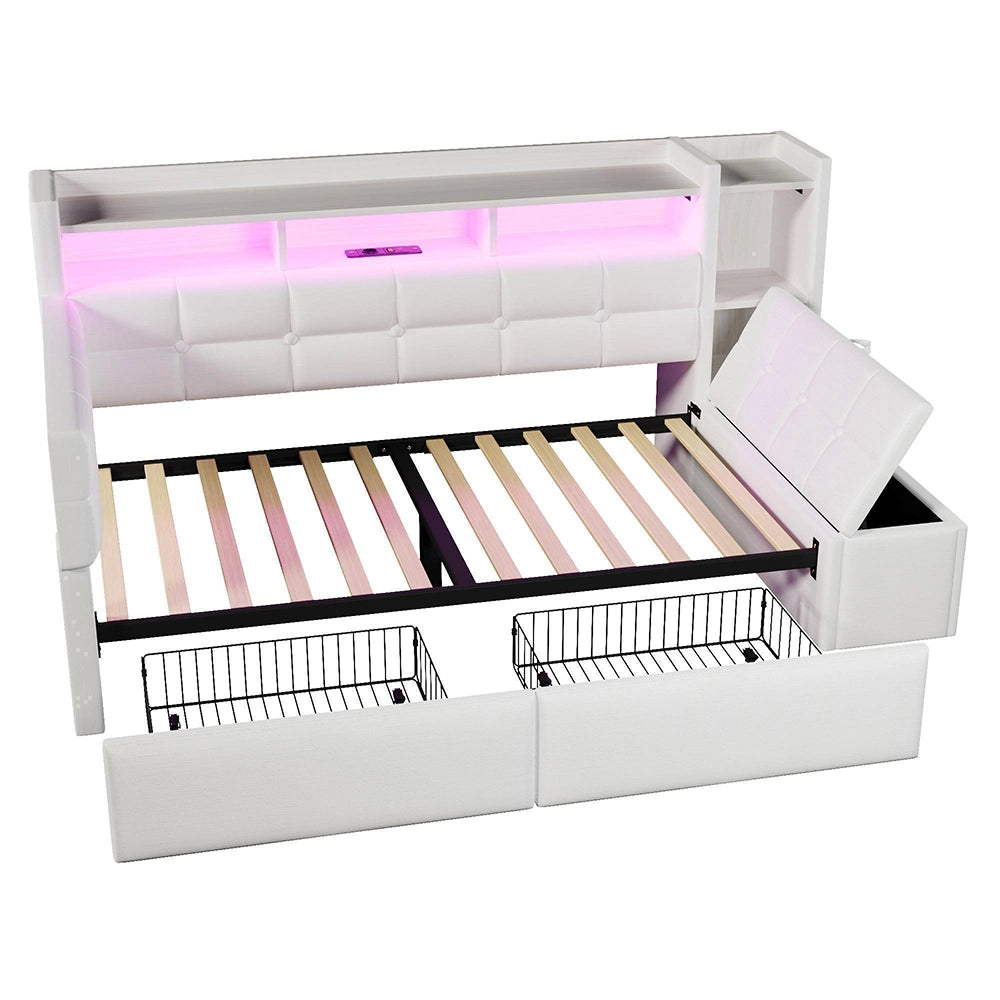 Divano letto 90x190cm?- Xylo - USB velluto bianco