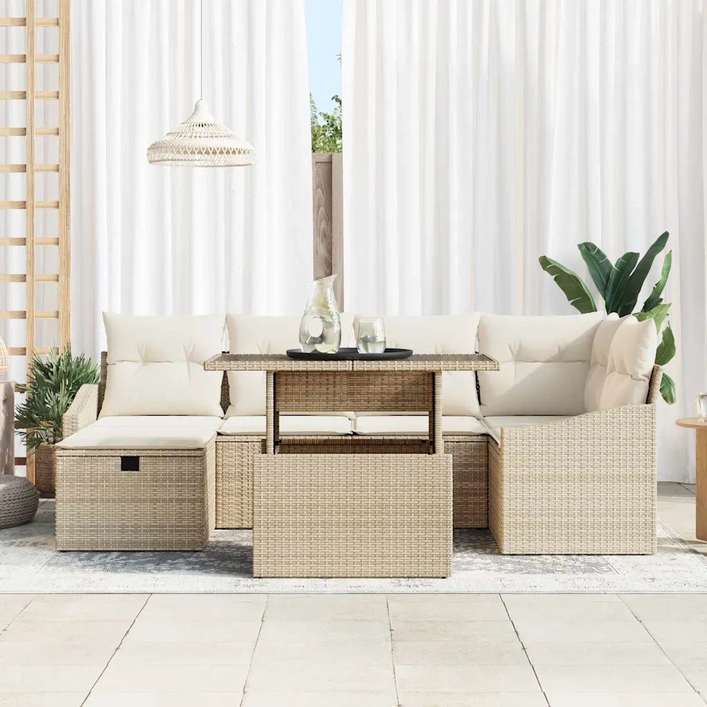 Set Divano da Giardino con cuscino 7 pcs Beige polyrattan 3361170