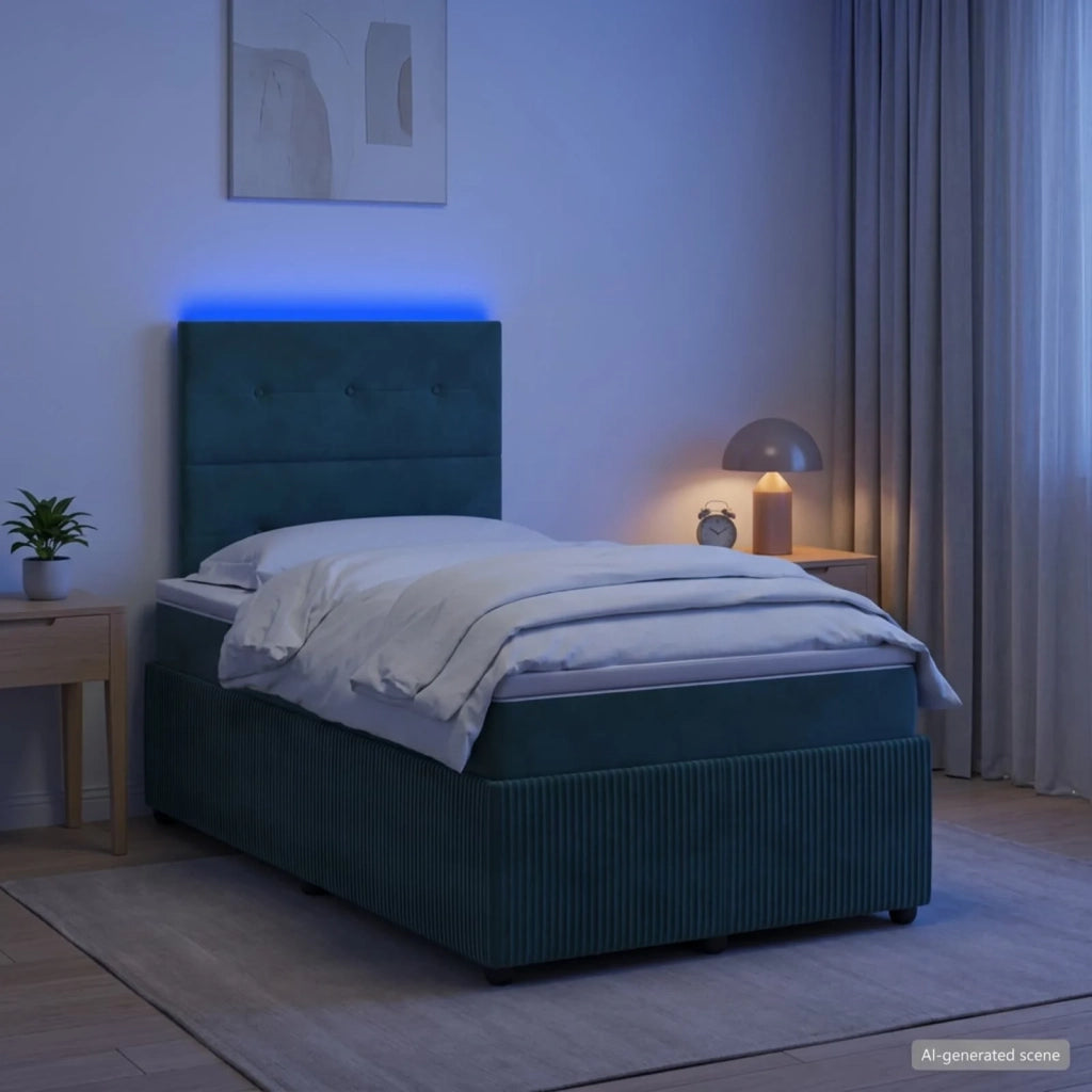 Letto Box Spring LED con Materasso Verde Scuro 120 x 200 cm 3456050