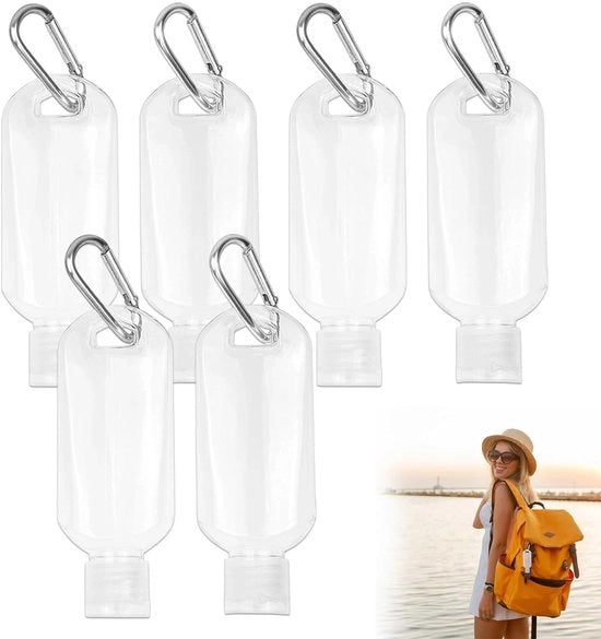 Set di flaconi portatili 6 pezzi - 50 ml - Conforme alle norme TSA - Flaconi a chiusura ermetica - Materiali plastici leggeri - Disinfettante per le mani - Ideale per viaggi - Flaconi da viaggio