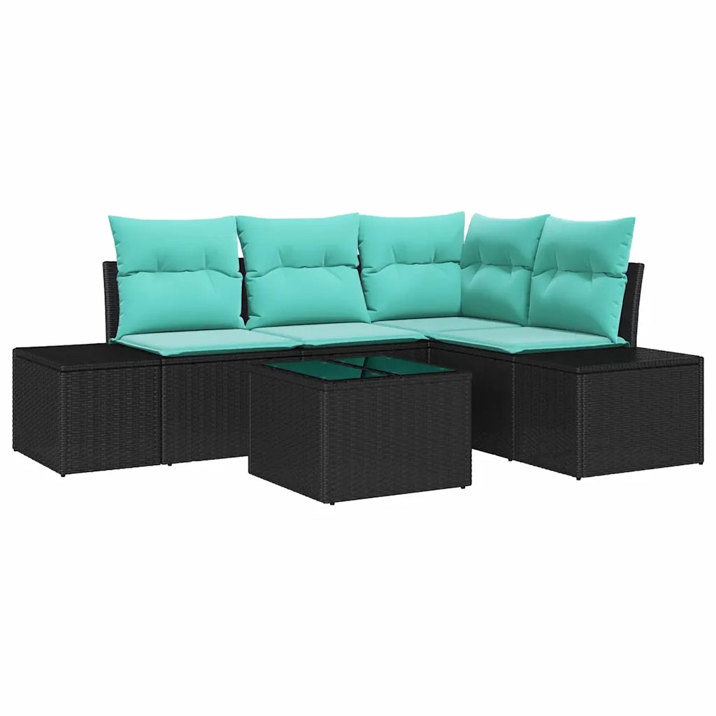 Set Divano da Giardino 5 pz Nero polyrattan 3347056