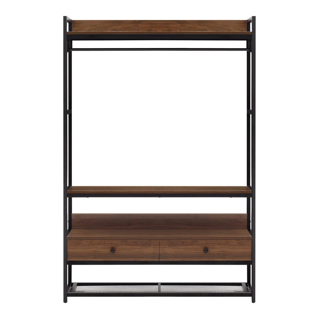 Armadio Aperto Isen per Guardaroba 180 x 120 x 40 cm - color Noce / Nero [en.casa]