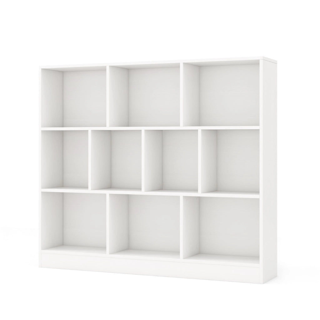 Libreria a 10 cubi con 2 kit anti-ribaltamento, Organizzatore di stoccaggio a 3 ripiani in legno alto 104cm Bianco-Librerie