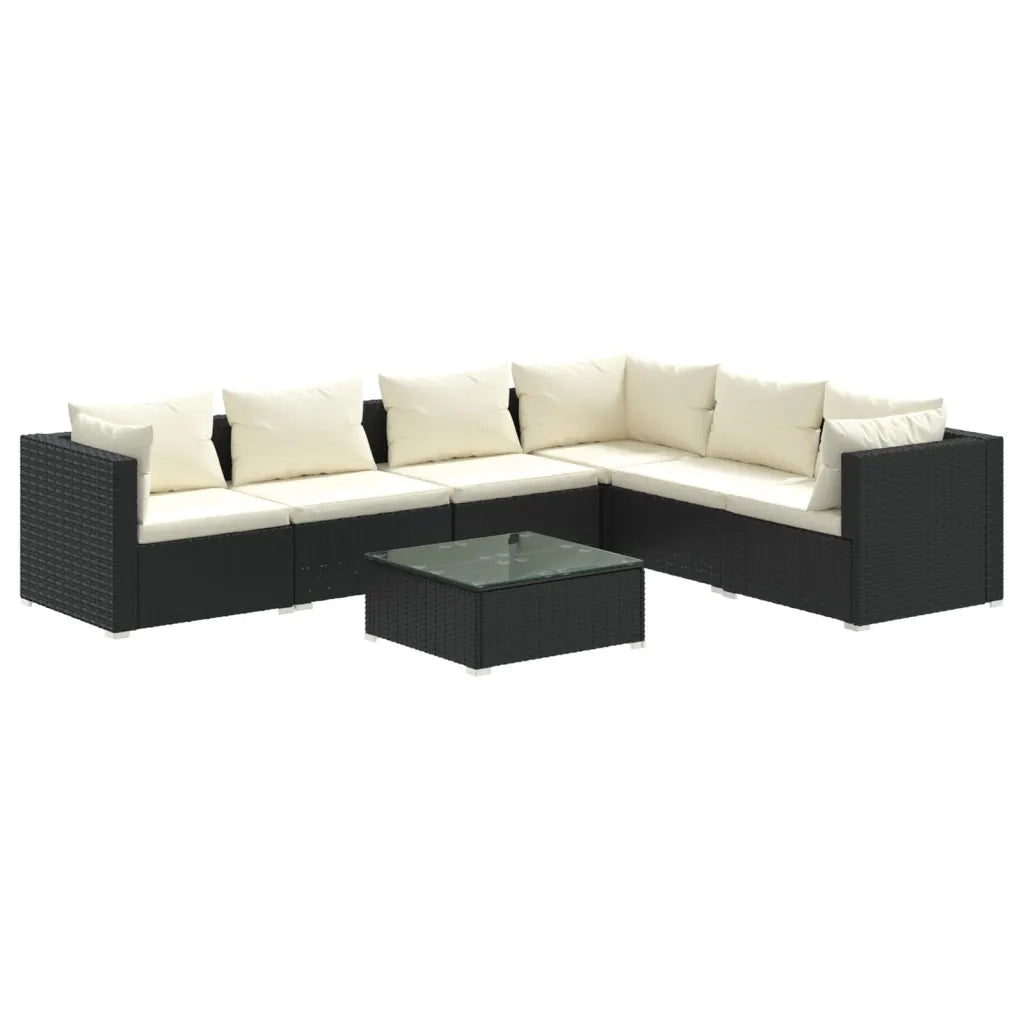 Set Salotto da Giardino 7 pz con Cuscini in Polyrattan Nero cod mxl 39471