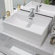 Lavandino con Foro Rubinetto in Ceramica-Lavabo-Lavello Bianca 51,5x38,5x15 cm