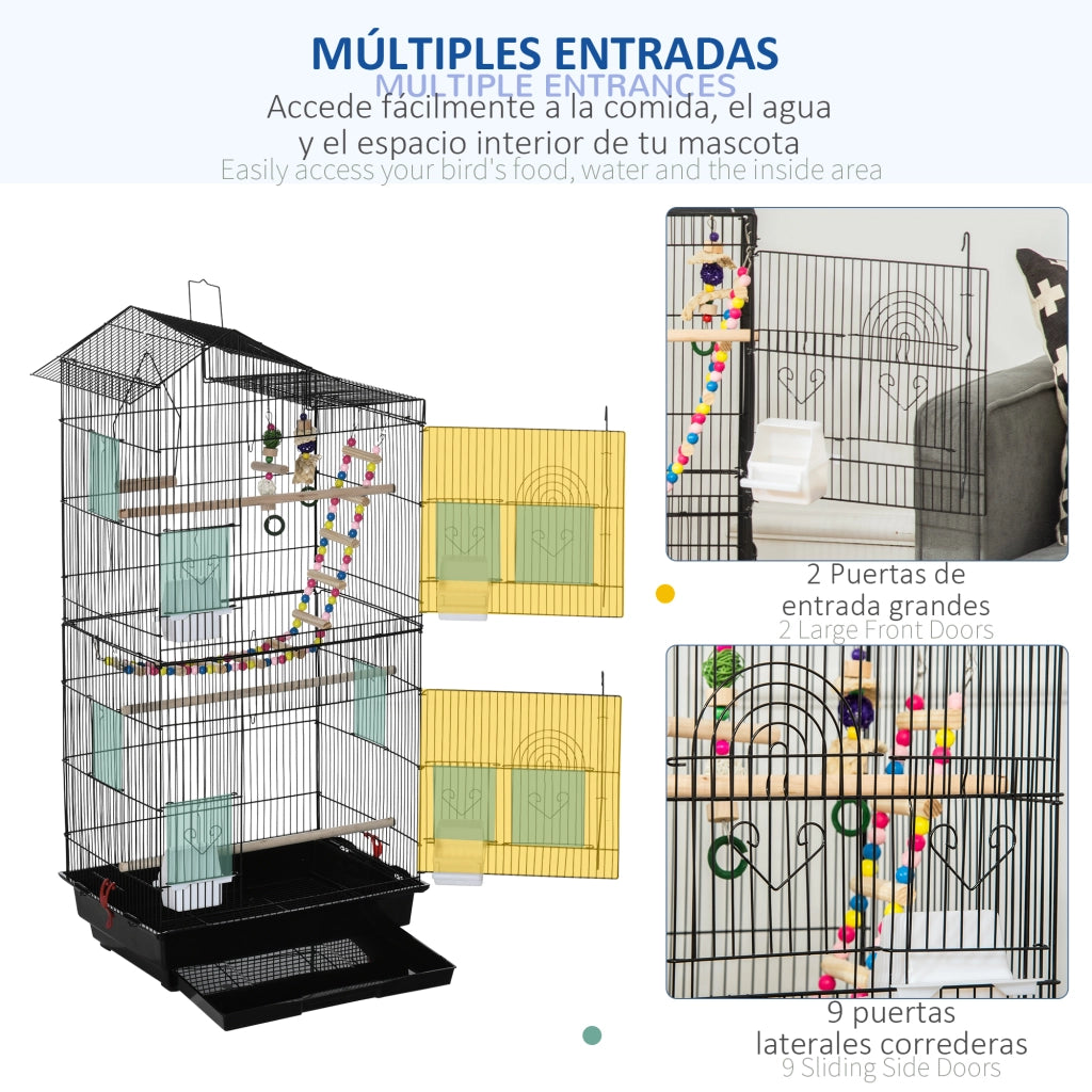 Gabbia per Uccelli con Porte Multiple ¨C zephmum ¨C Nero 46x36x100 cm