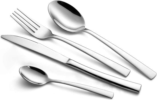 Set di posate in acciaio inossidabile argentato da 24 pezzi comprensivo di coltello, forchetta, cucchiaio e cucchiaio da tè per 6 persone - lucidato a specchio, lavabile in lavastoviglie.