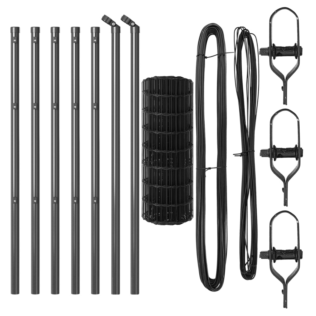 Euro Fence con 7 Poste 0.8x10 m Acciaio Galvanizzato Grigio