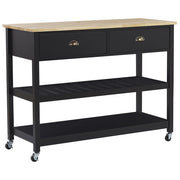 Carrello Cucina Nero Legno Chiaro Piano 2 Ripiani 2 Posate Cassetti Rotelle Scandinavo Moderno