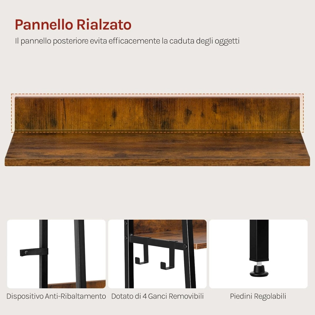 Libreria Metallica 5 Livelli, Scaffale Verticale Salvaspazio per Studio, Soggiorno e Cucina, 36x64x171 cm, Legno Vintage + Nero