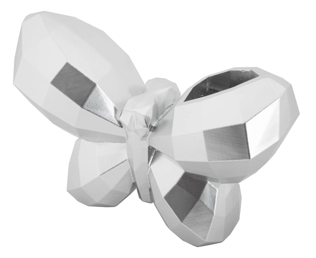 Vaso Butterfly Silver 22,5x8x15 cm in Resina Argento