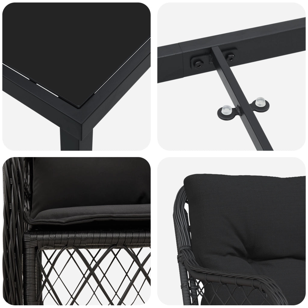 Set da Pranzo da Giardino con Cuscini , 5 pezzi in Rattan Poliestere Nero