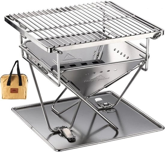 Griglia a tre in uno portatile in acciaio inossidabile con fornello a legna da 245 cm con tasca portatile