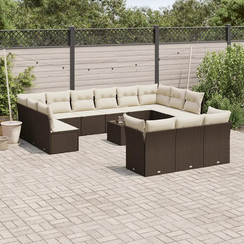 Set Divani da Giardino 14pz con Cuscini in Polyrattan Marrone 3218463
