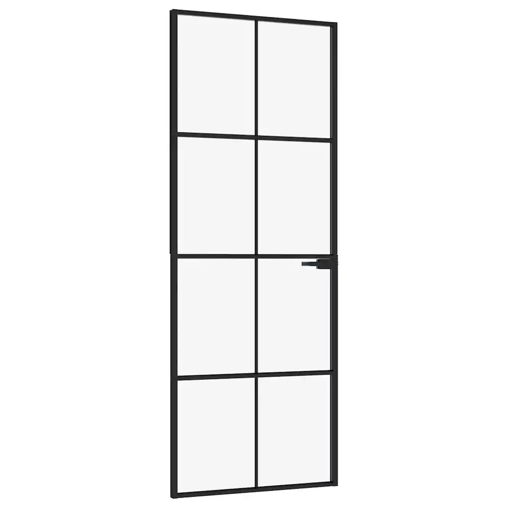 Porta Interna Nera 76x201,5cm Vetro Temperato Alluminio Sottile 153662