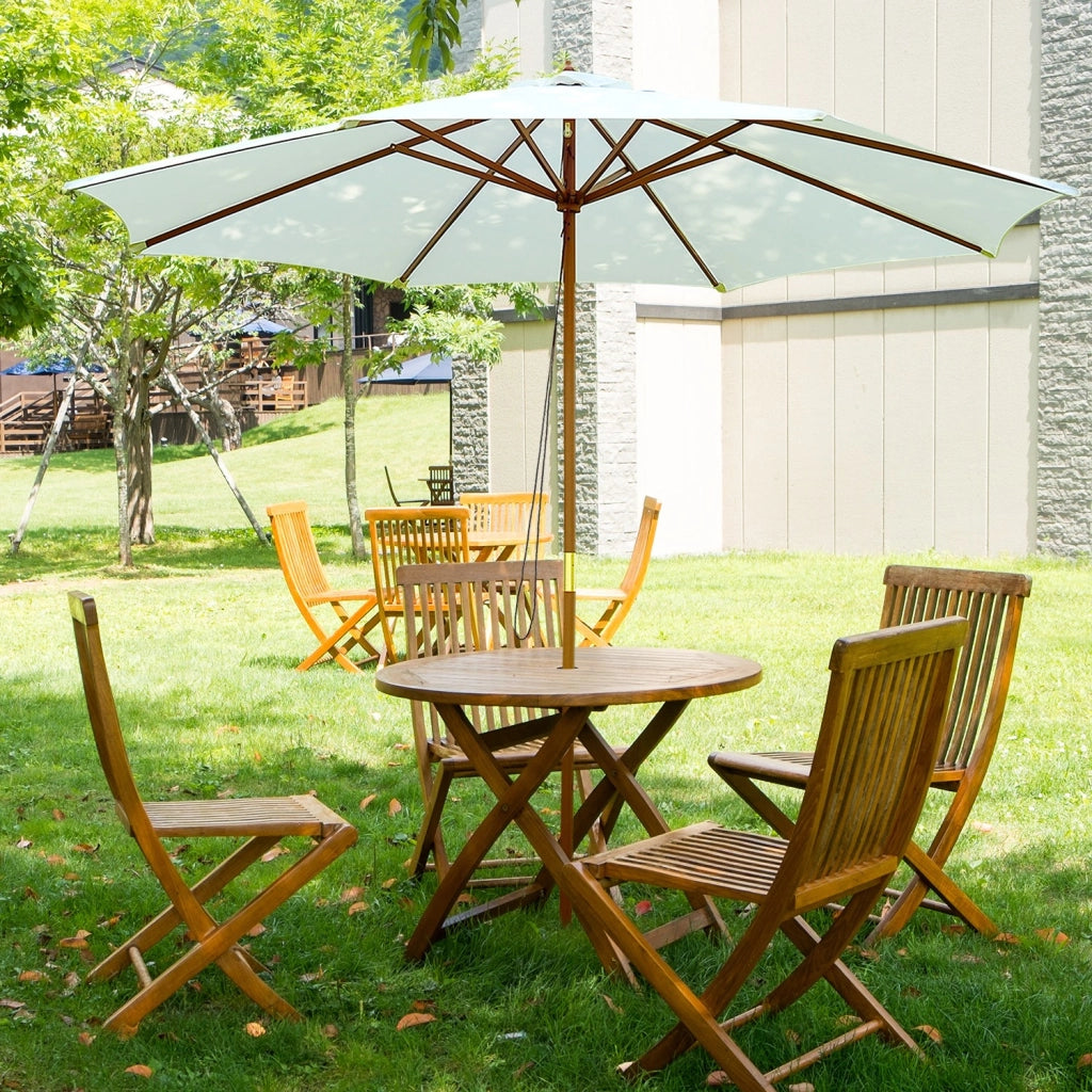 EasyComfort Ombrellone da Giardino 3x2.5 m con Palo in Legno a 8 Stecche, in Bambù, Legno e Poliestere, Bianco