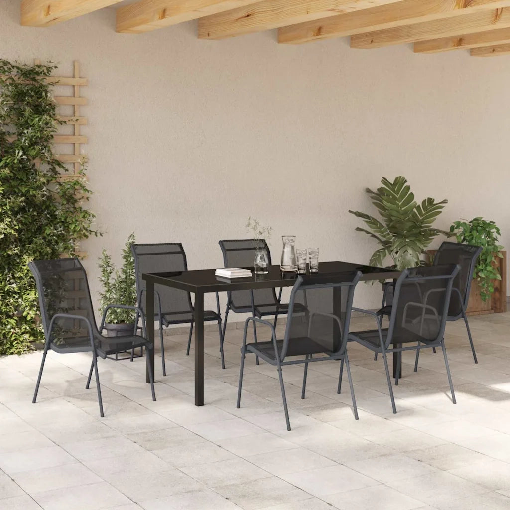 Set da Pranzo per Giardino 7 pcs Nero