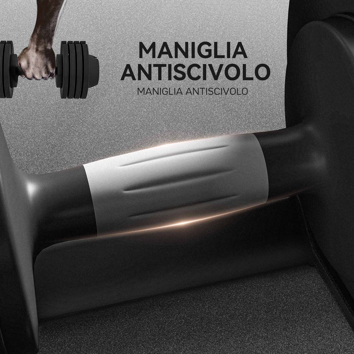 Kit Pesi Regolabili 7-13-18-24 kg con Porta Manubri e Impugnatura Antiscivolo Nero