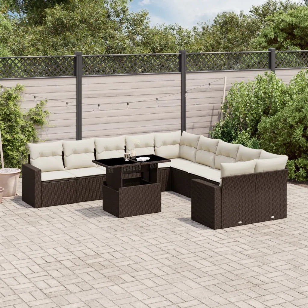 vidaXL Set Divani da Giardino 11 pz con Cuscini Polyrattan Marrone