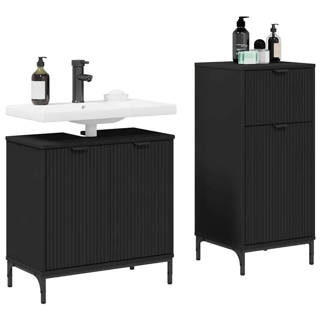 vidaXL Set di mobili per il bagno Plaid 2 pcs Nero 39.5 x 36 x 88 cm
