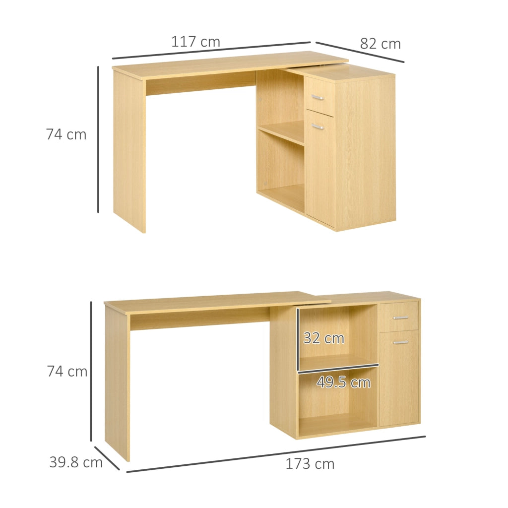 Scrivania per Computer con 2 Ripiani e 2 Cassetti ¨C Zephmum ¨C Rovere Legno 117x82x74 cm