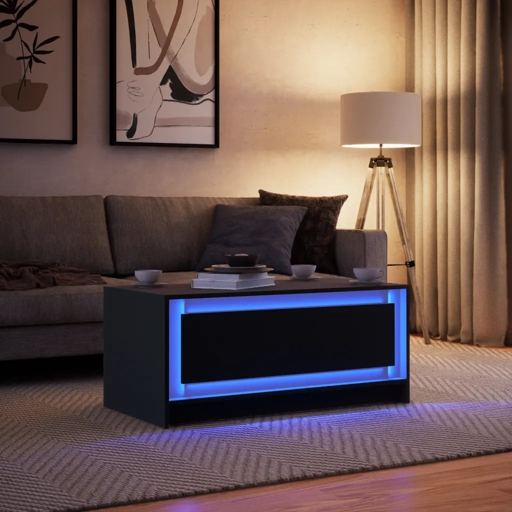 Tavolino da Salotto con Luci LED Nero in Truciolato
