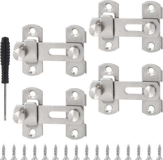 4 Pezzi di Chiusura a Ghiaccio in Acciaio Inossidabile Argento 3 pollici - Blocco di Porta per Finestre - Per Porte Finestre Giardini Bagni Armadi