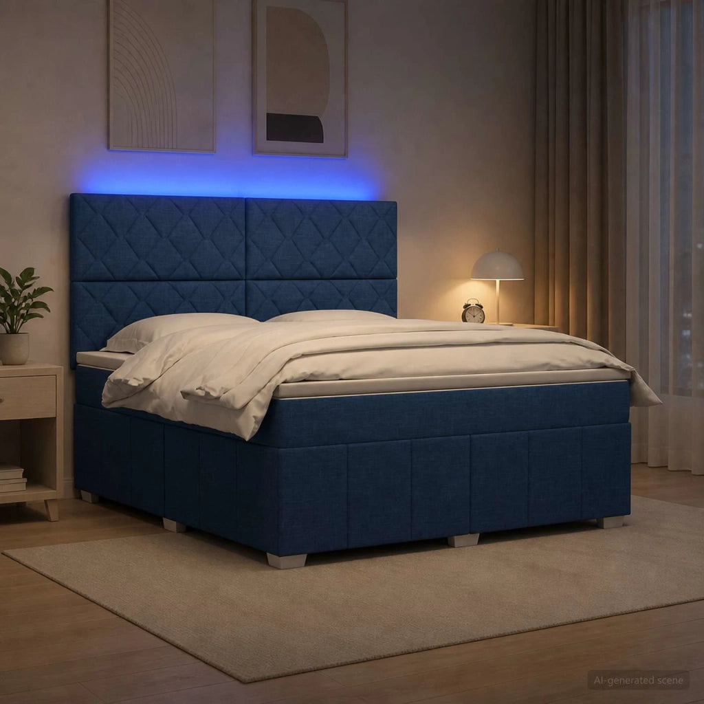 Letto Box Spring LED con Materasso Blu 160 x 200 cm Tessuto 3455653