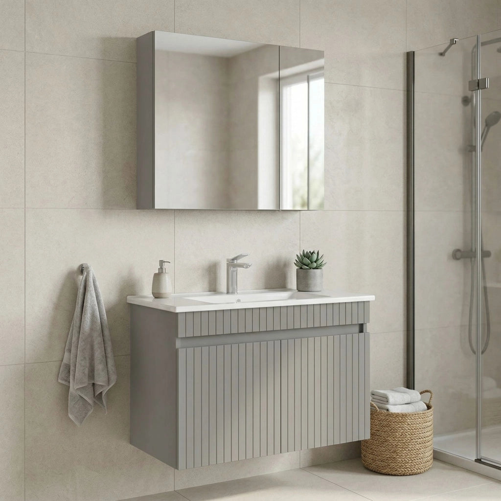 Set mobile lavabo con specchio (2 pezzi) "Tivoli 85" - 85 x 45 x 57 cm - Cashmere opaco