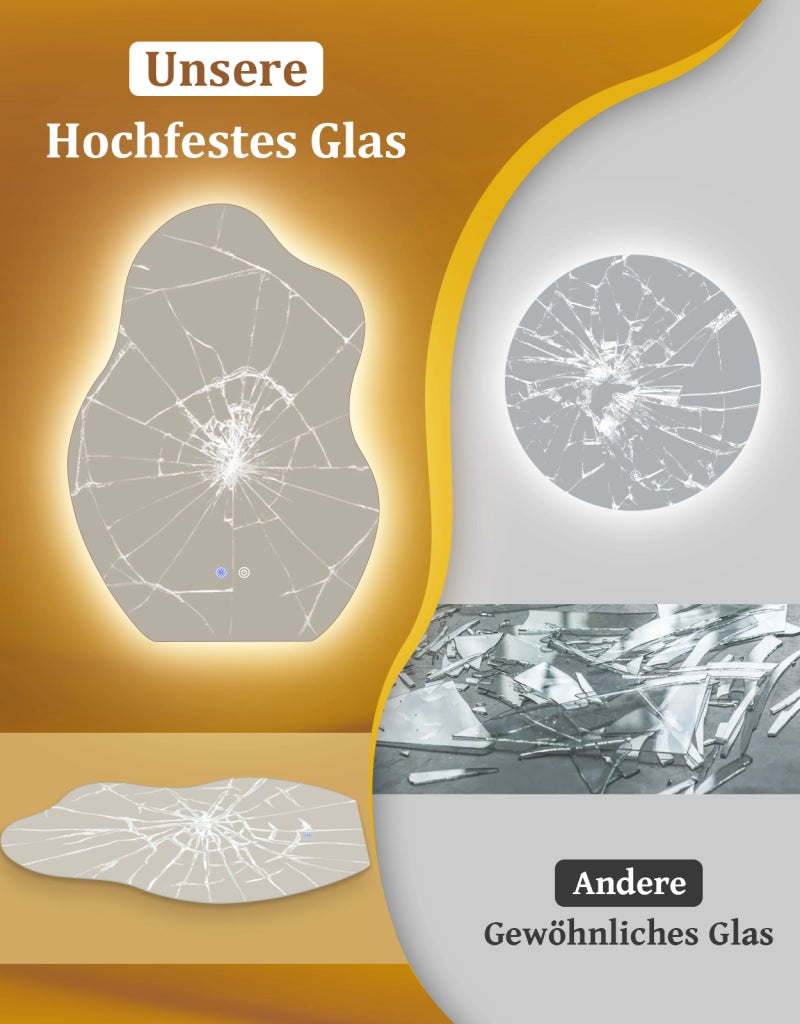 ZMH Specchio da bagno LED asimmetrico 50x70 cm IP44 interruttore touch funzione antiappannante dimmerabile 3000K-6500K