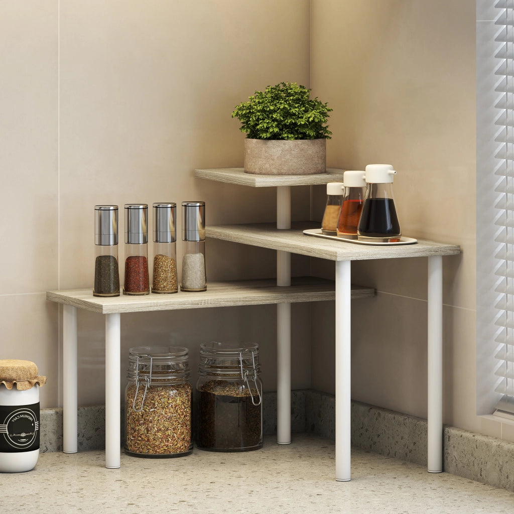 Scaffale a 3 Livelli con Ripiani Girevoli ¨C zephmum ¨C Metallo Naturale 60x30x80 cm