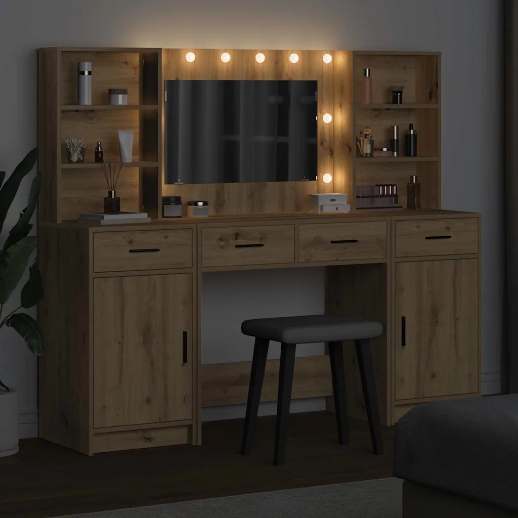 Set da tavolo da trucco con LED 3 pcs Rovere artigianale