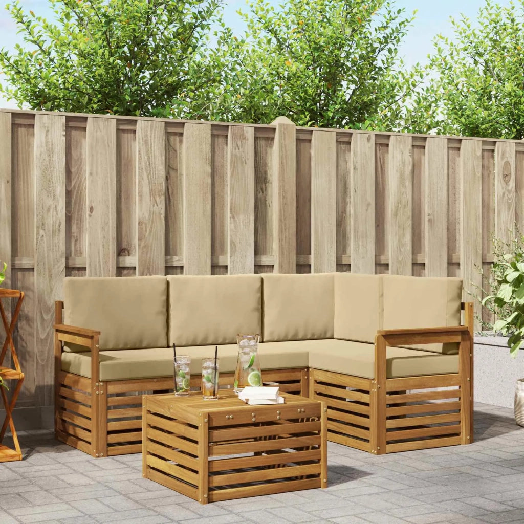 Set di divani da esterno con cuscino 5 pcs Naturale e Beige 3374758